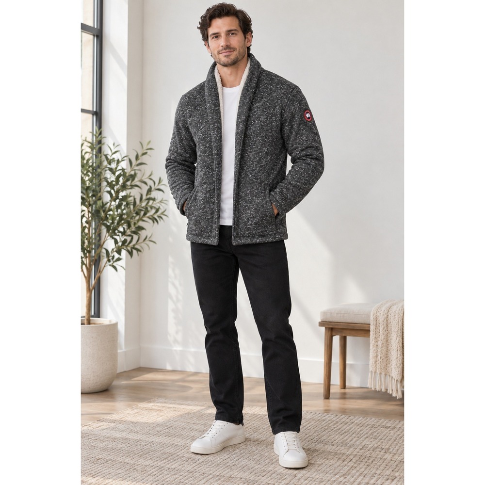 Canada Weathergear Mens Full Zip Sherpa Lined Shawl Cardigan Gray CW6883 Medium
